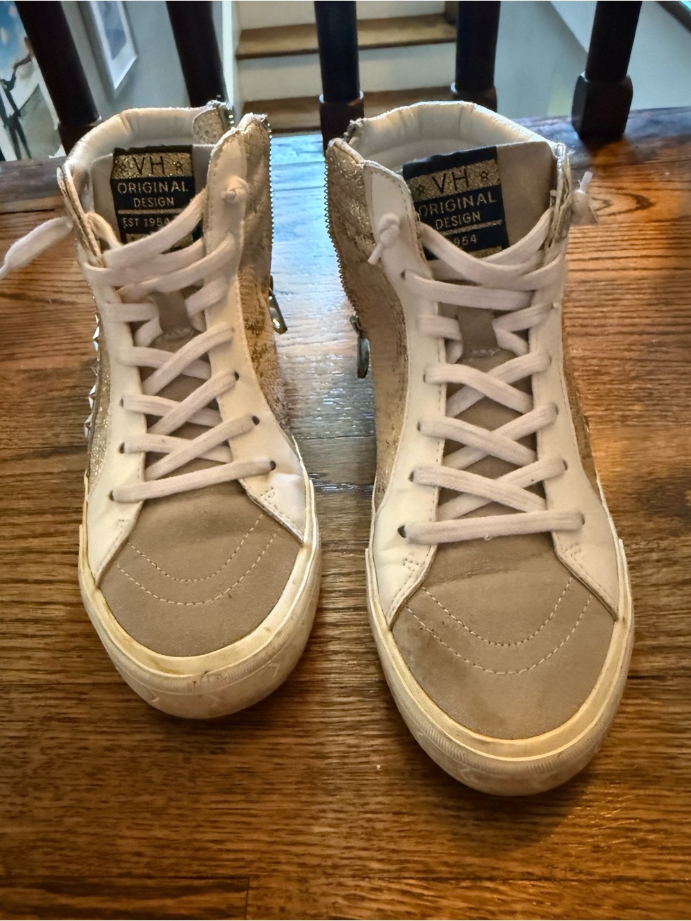 Vintage Havana High-Top Sneakers in Beige and White